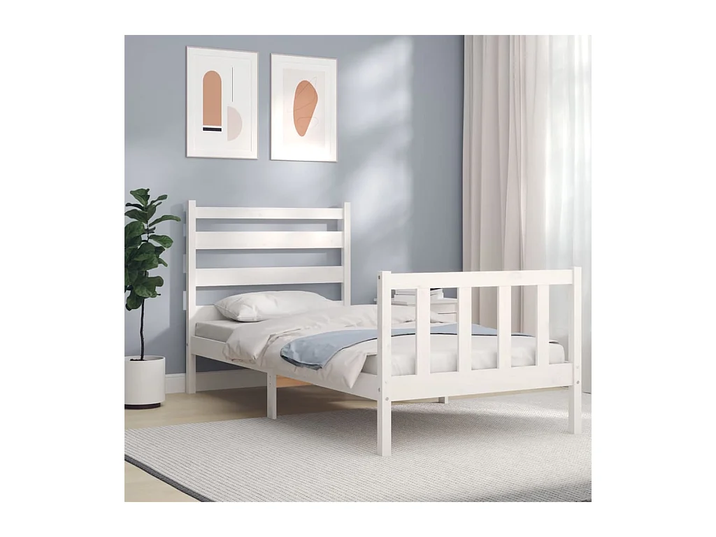 Lit-100x200 cm et tête de lit blanc bois massif HOQW23235