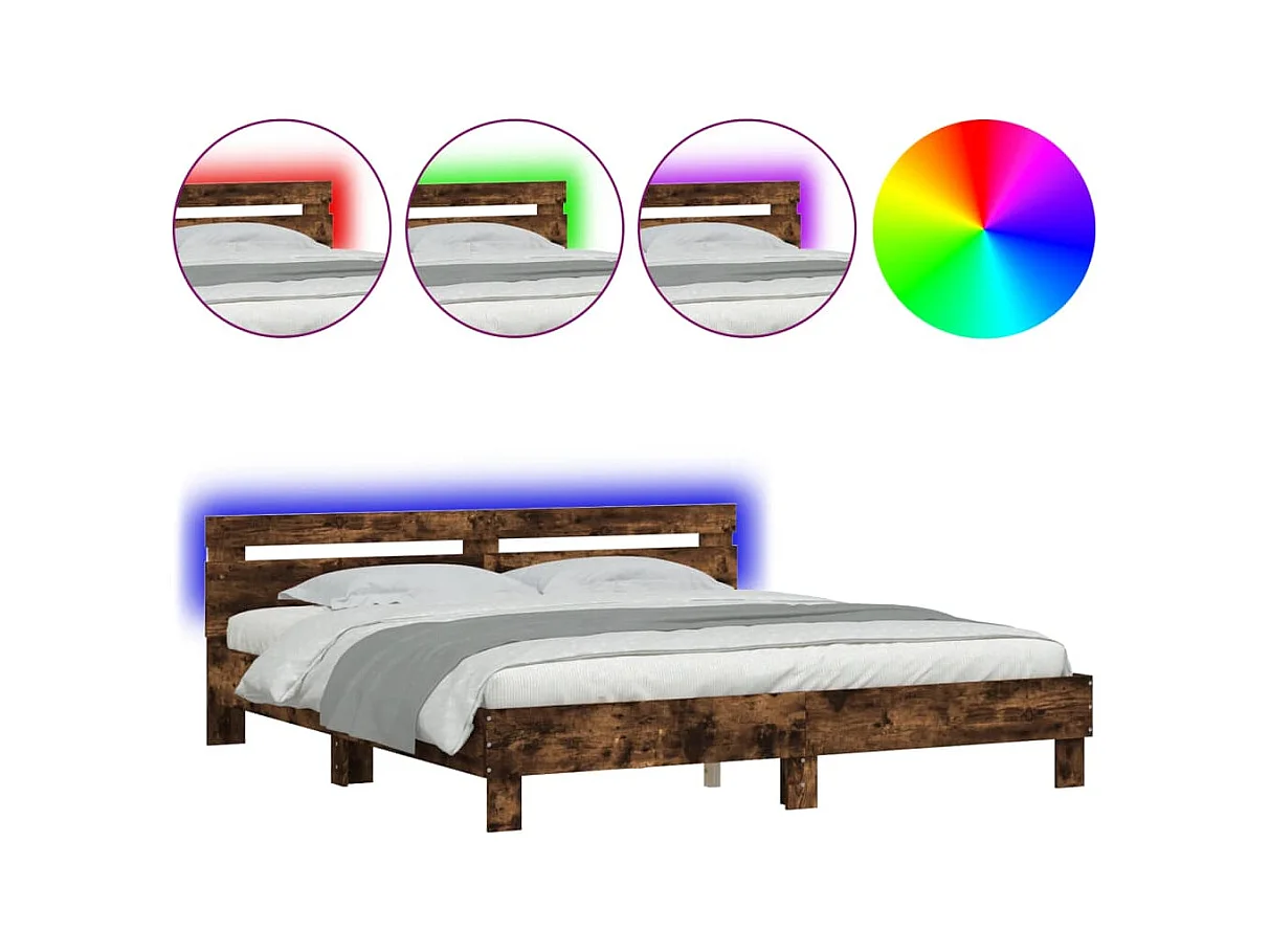 Lit-180x200 cm + tête de lit et LED chêne fumé HOQW44285