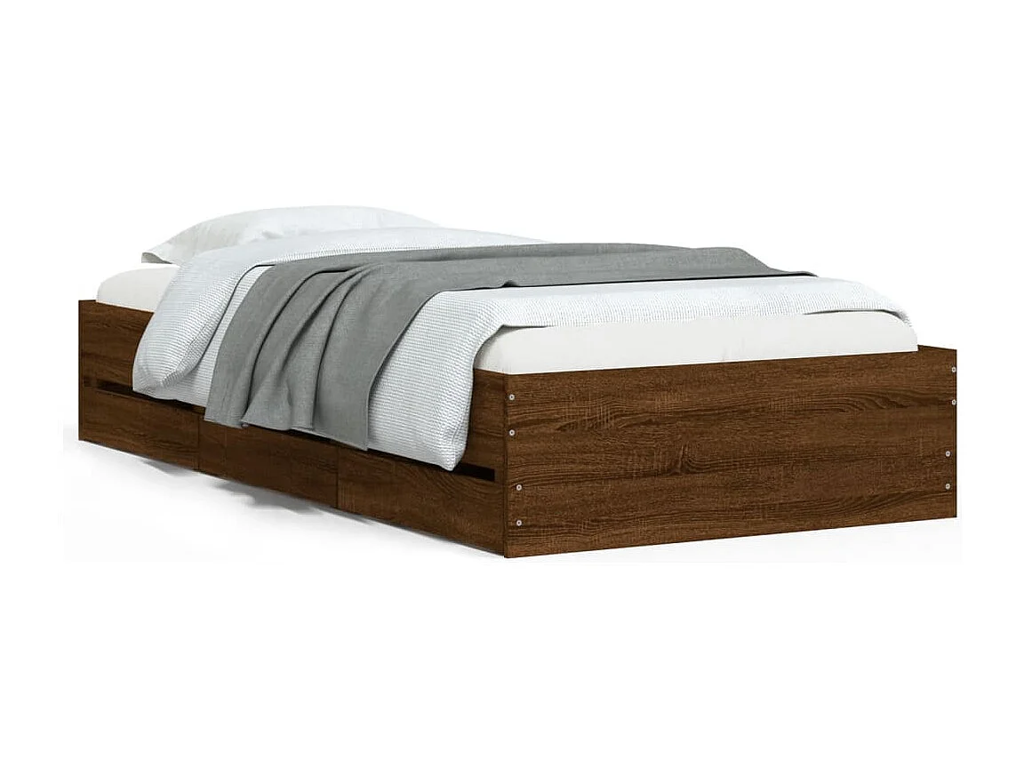 Lit-100x200 cm et tiroirs chêne marron bois ingénierie HOQW80028