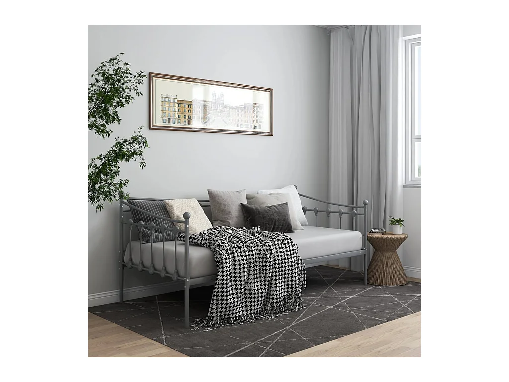 Cama -90x200 cm de metal gris YOE45914