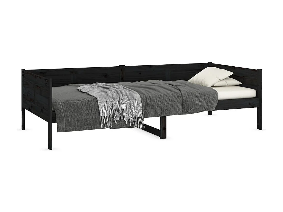 Cama de solteiro 90x190 cm madeira de pinho maciça preto PT628924
