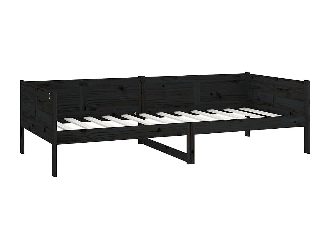 Cama de solteiro 90x190 cm madeira de pinho maciça preto PT628924