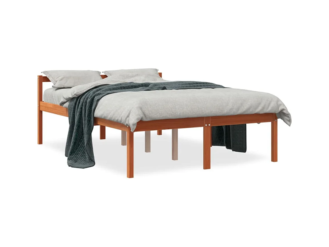 Lit-135x190 cm pour personne âgée cire marron bois de pin massif HOQW19747