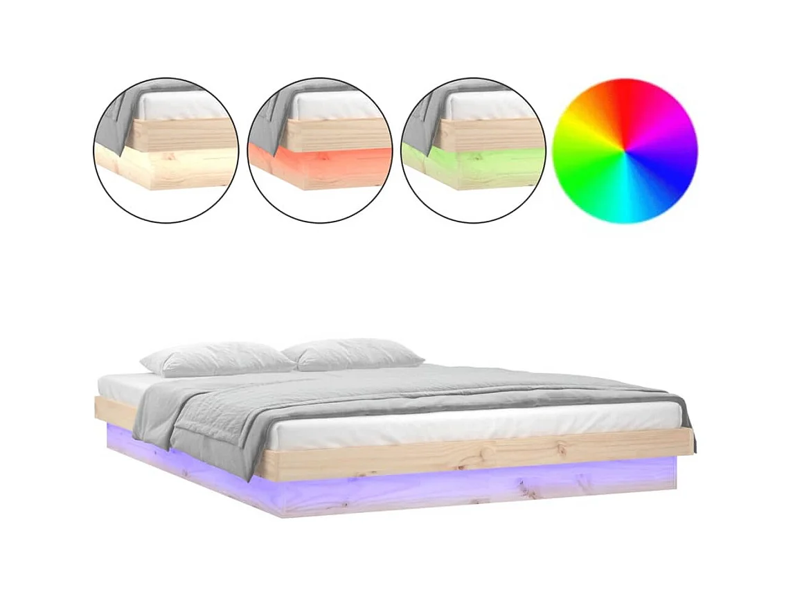 Cama -160x200 cm con LED de madera maciza YOE91500