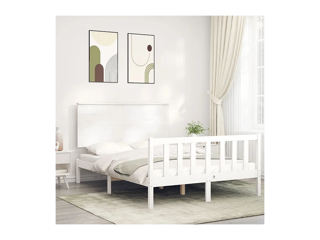 Lit-120x190 cm + tête de lit blanc petit double bois massif HOQW47723