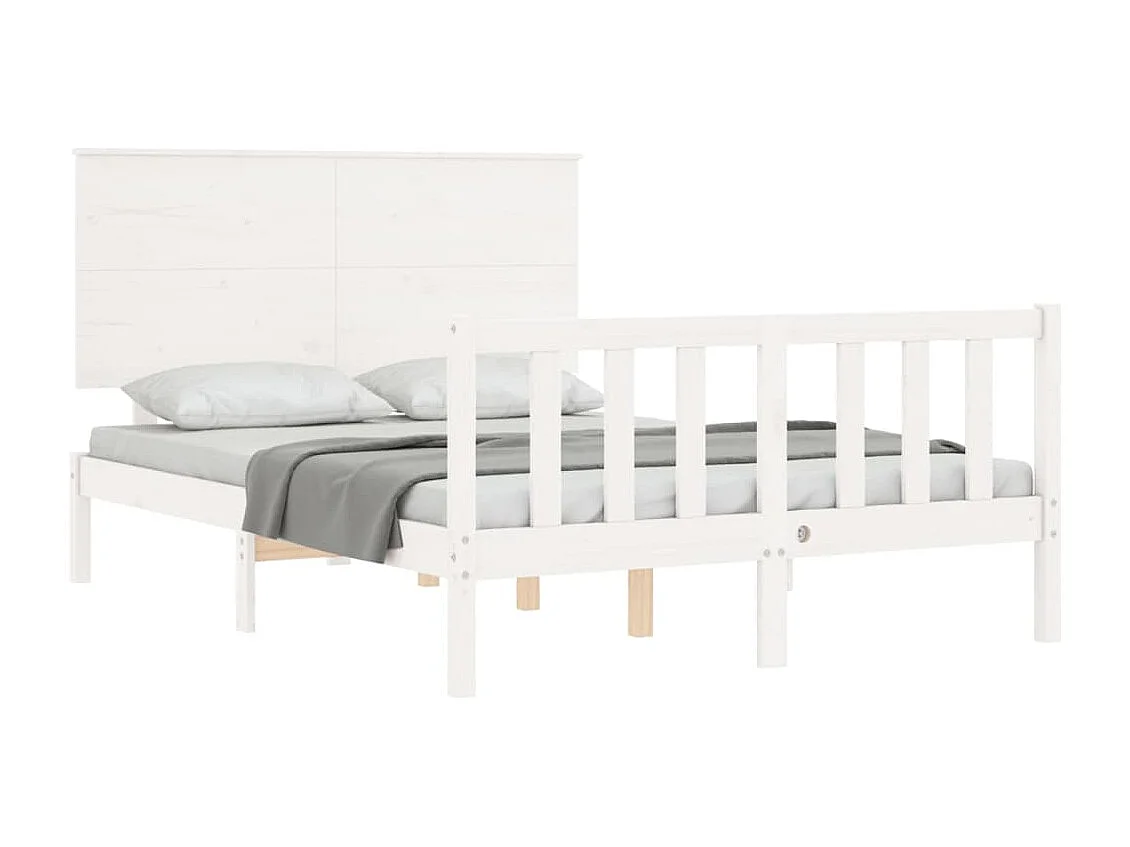 Cama de casal c/ cabeceira madeira maciça branco PT642290