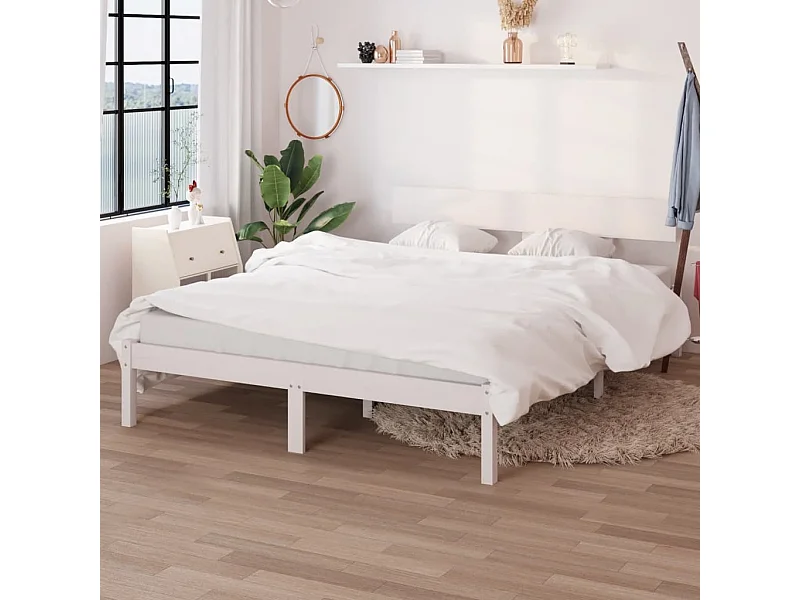 Cama casal 135x190 cm pinho maciço branco PT171550