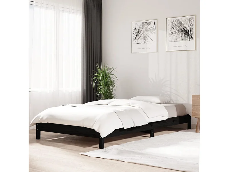 Cama empilhável 90 x 200 cm madeira de pinho maciça preto PT946456