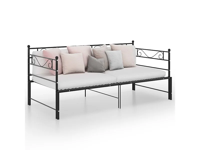 Cama de solteiro de puxar 90x200 cm metal preto PT533957
