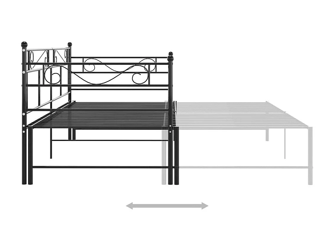 Cama de solteiro de puxar 90x200 cm metal preto PT533957