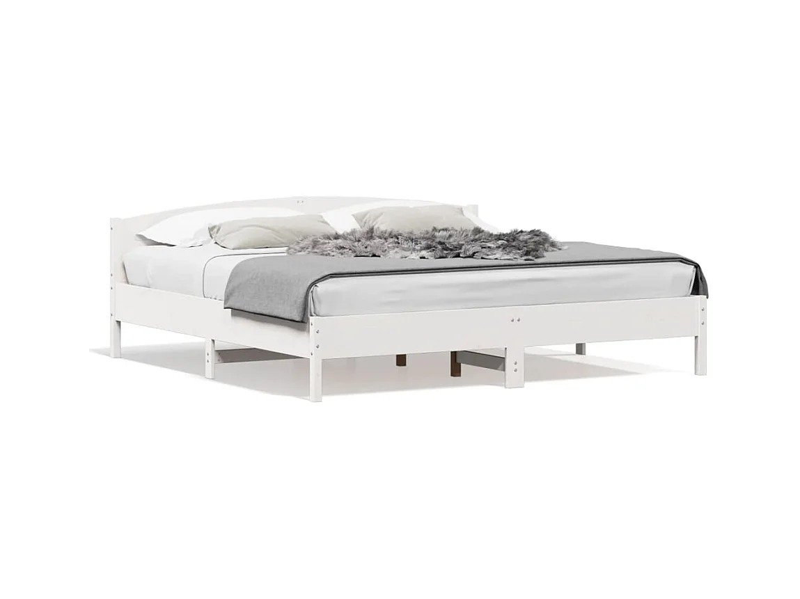Lit-180x200 cm et tête de lit blanc bois de pin massif HOQW93201