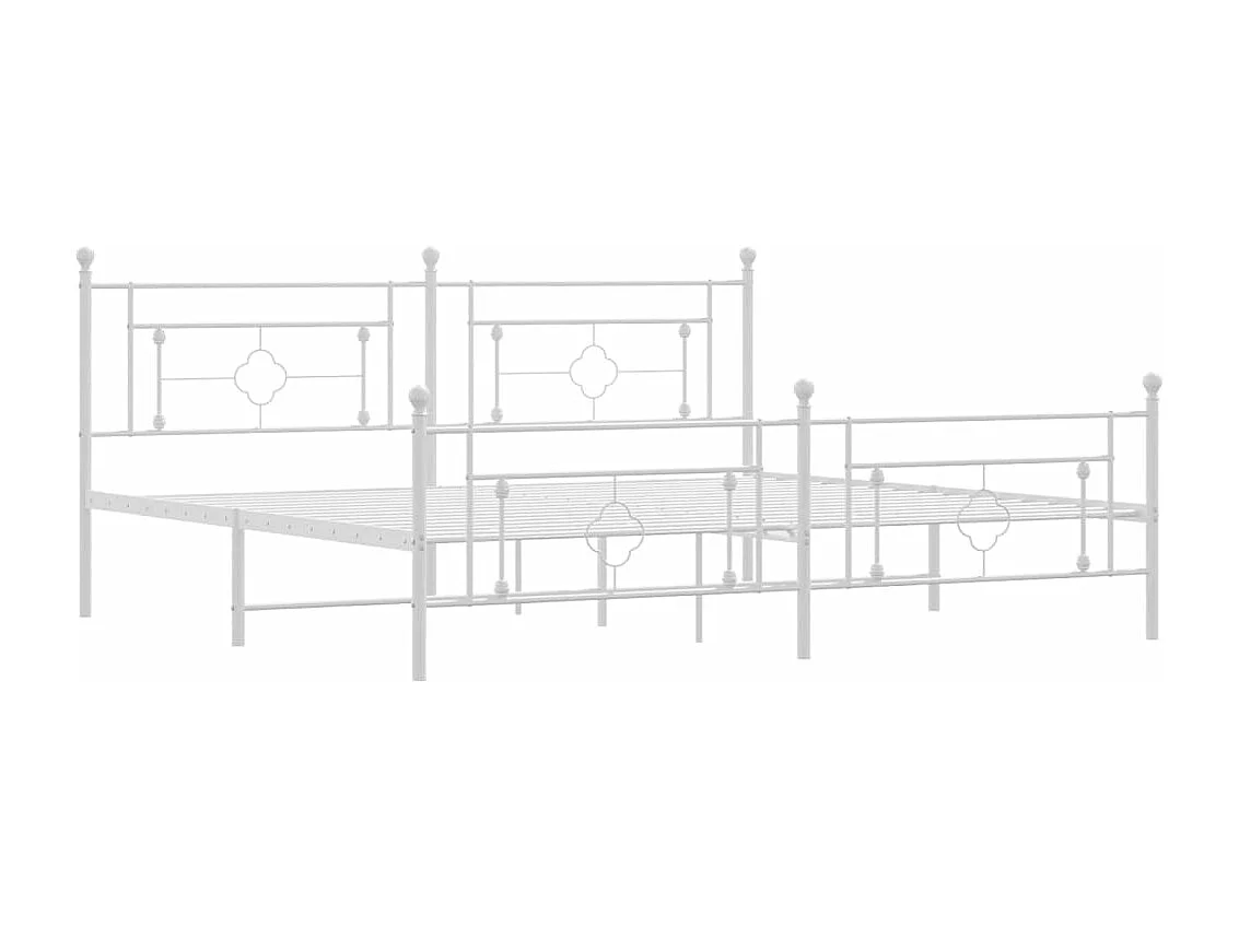 Lit-193x203 cm métal + tête de lit/pied de lit blanc HOQW88108