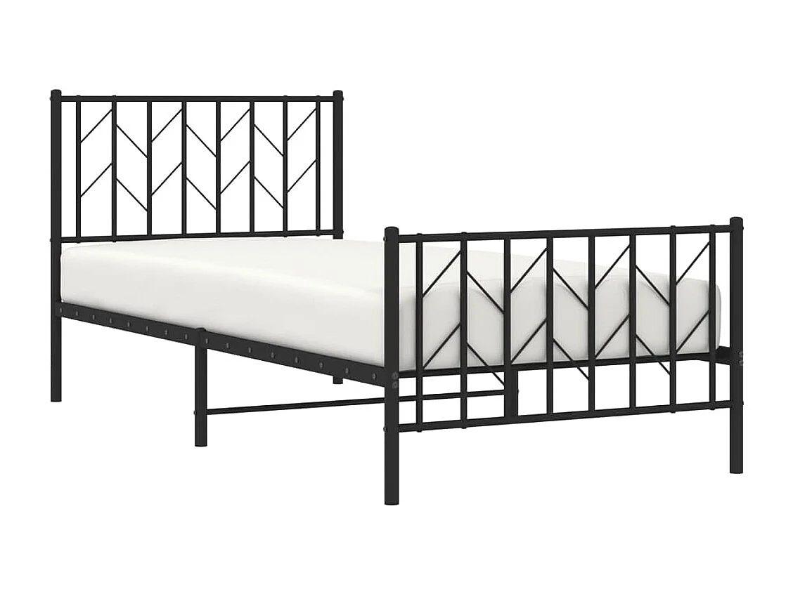 Lit-90x190 cm métal + tête de lit/pied de lit noir HOQW16988