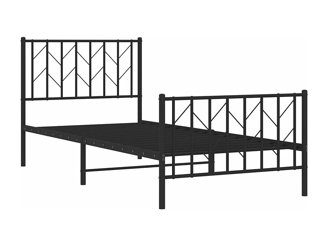 Lit-90x190 cm métal + tête de lit/pied de lit noir HOQW16988