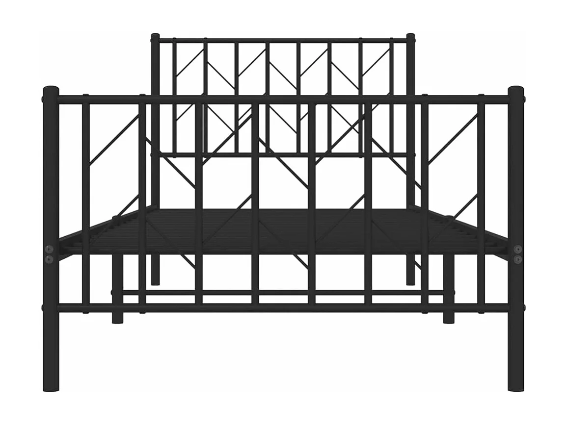 Lit-90x190 cm métal + tête de lit/pied de lit noir HOQW16988