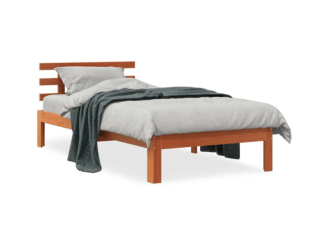 Lit-75x190 cm + tête de lit cire marron bois de pin HOQW87008