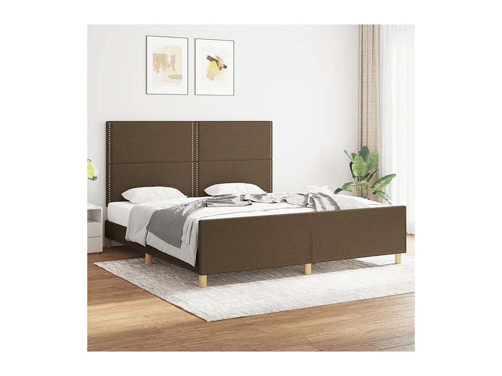 Lit-180x200 cm + tête de lit Marron foncé Tissu HOQW88499