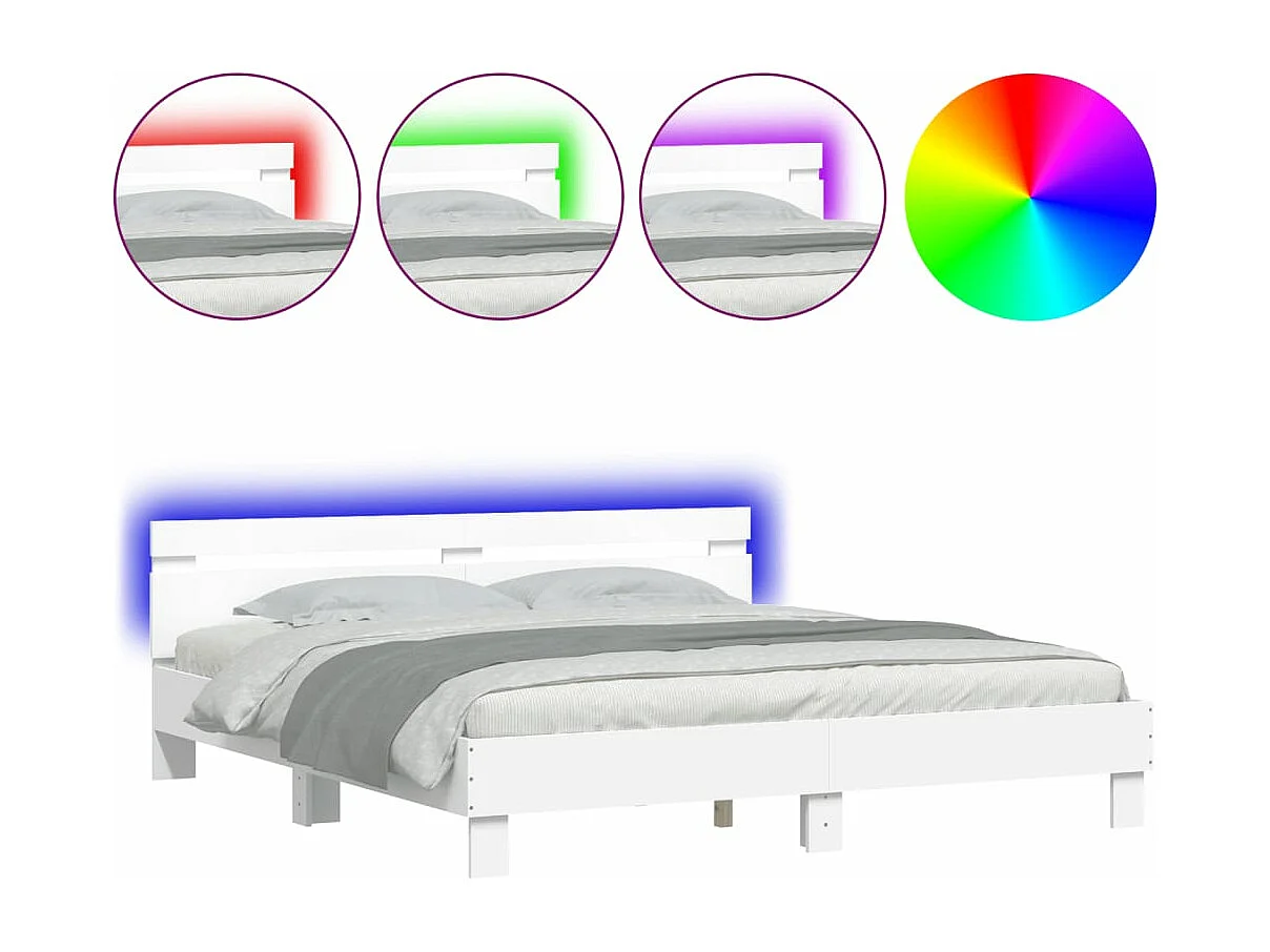 Lit-160x200 cm + tête de lit et LED blanc HOQW77985