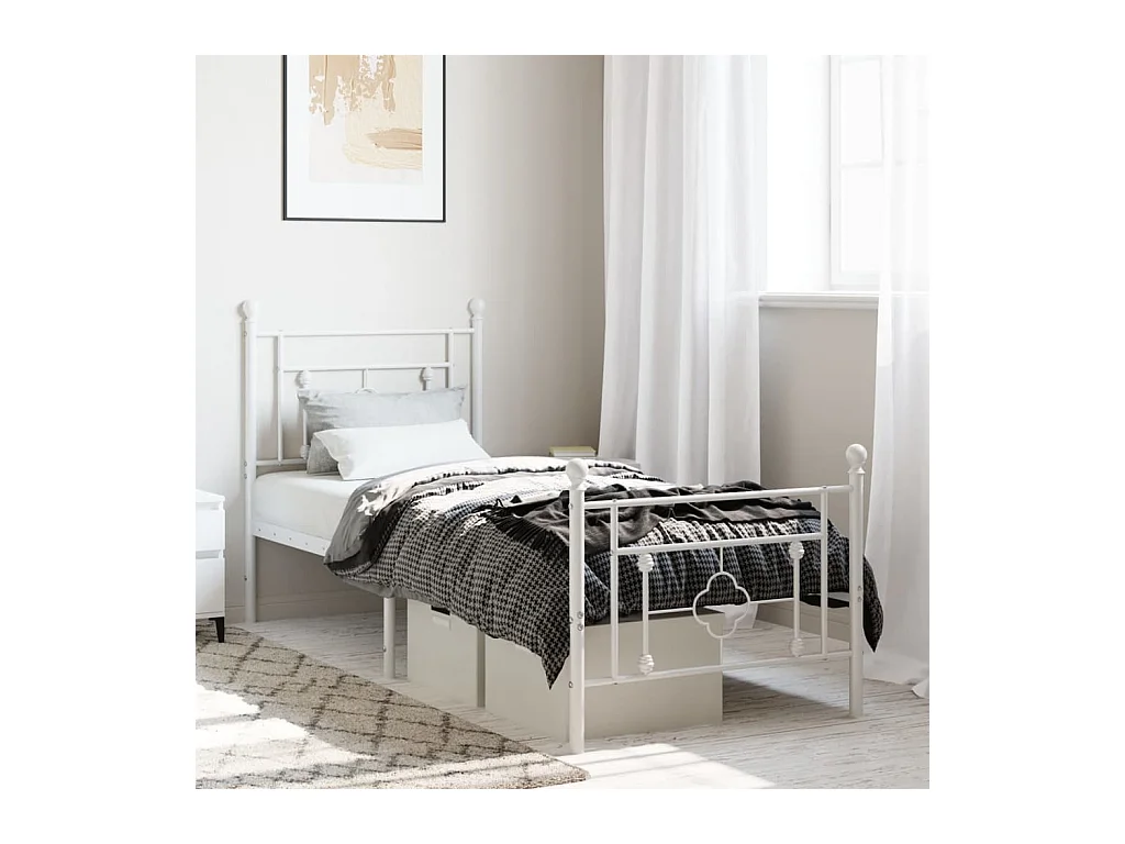Cama - 80x200 cm metal con cabecero y pie cama blanca YOE81538
