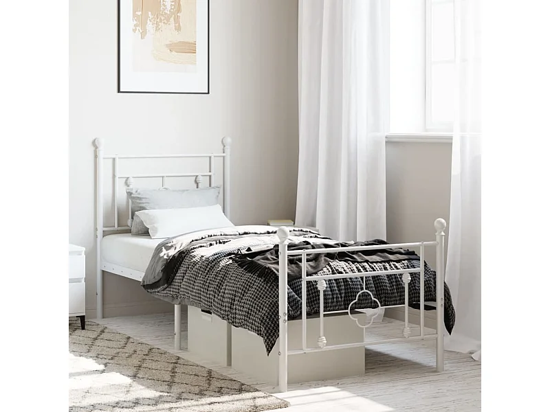 Lit-80x200 cm métal + tête de lit/pied de lit blanc HOQW49052