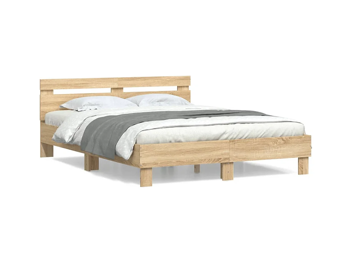 Bedframe met hoofdeinde bewerkt hout sonoma eiken 150x200 cm NL35952