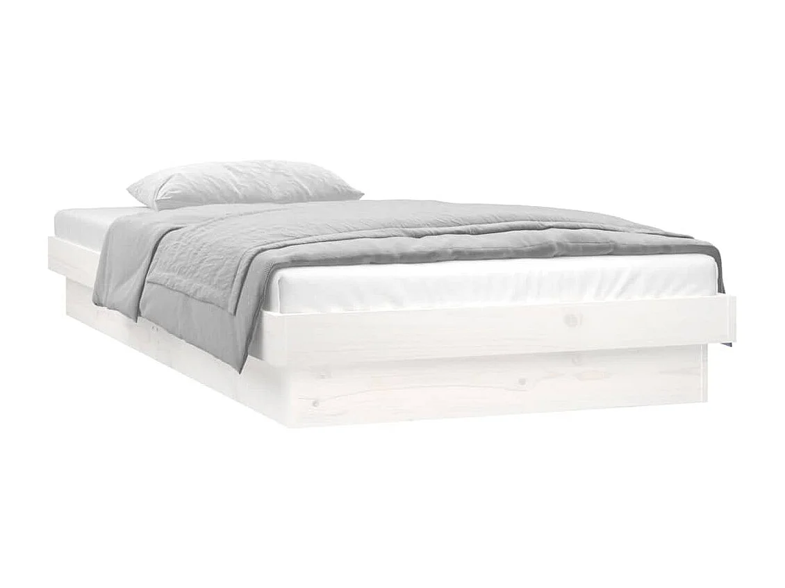 Cama c/ LED solteiro 90x190 cm madeira maciça branco PT178929