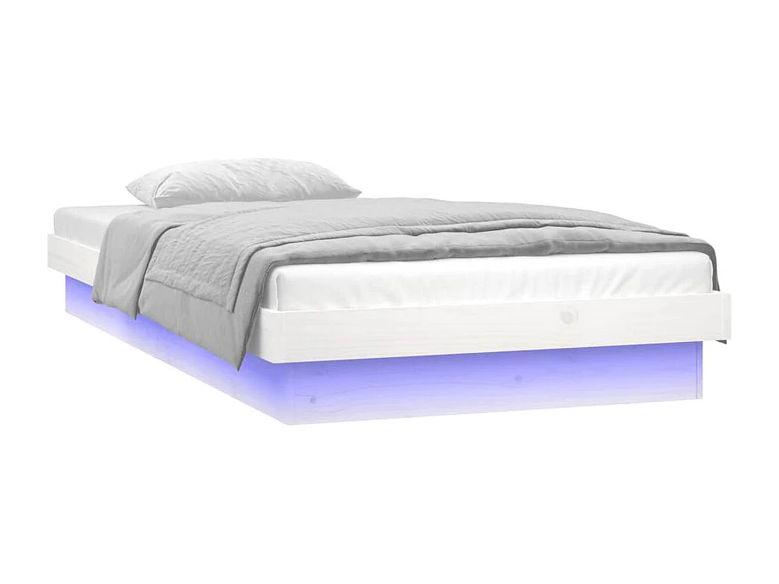 Lit-90x190 cm à LED blanc simple bois massif HOQW32391