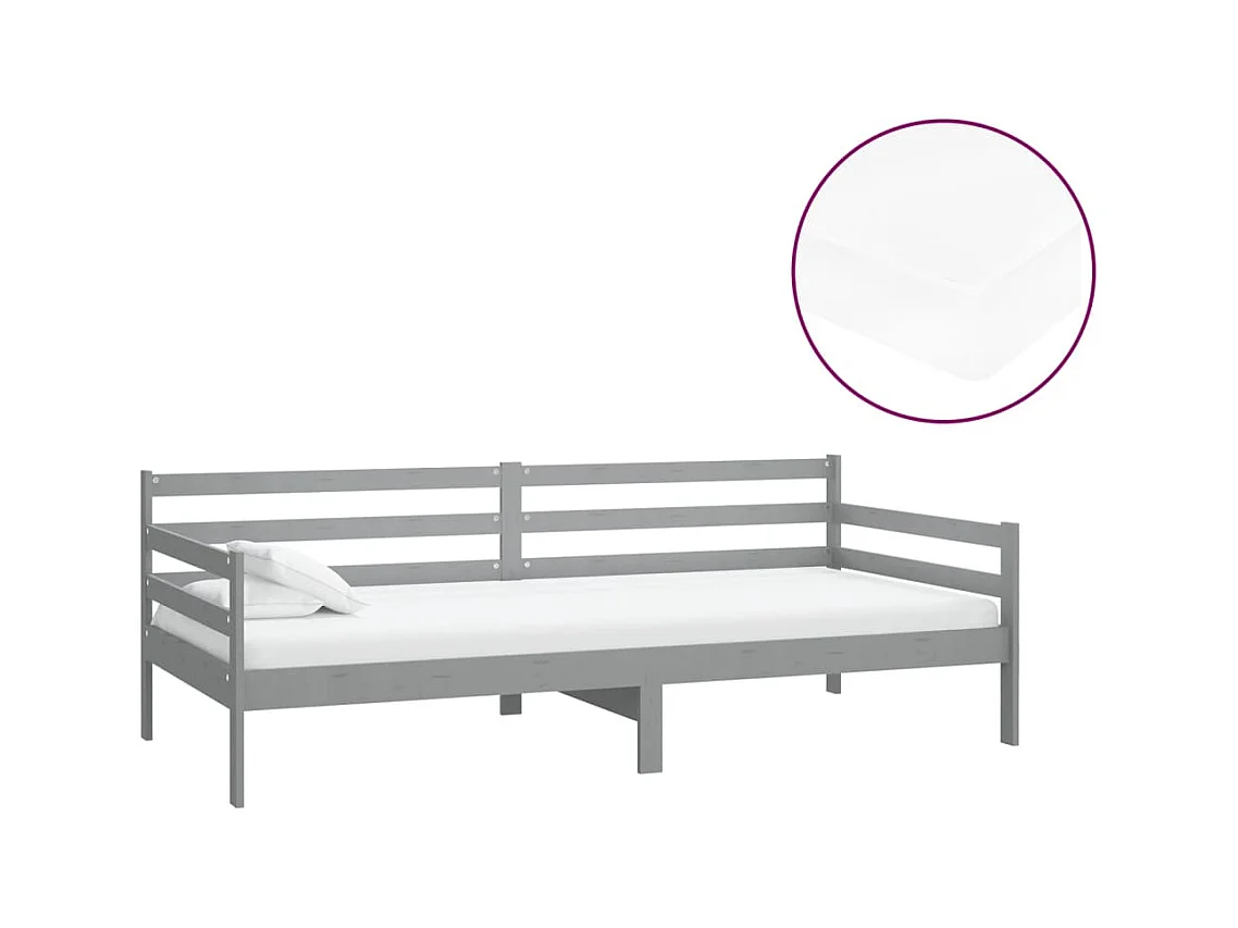 Slaapbank met matras massief grenenhout grijs 90x200 cm NL27158