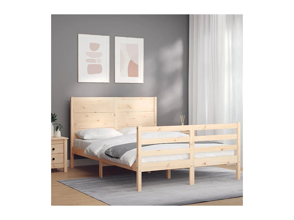 Lit-135x190 cm + tête de lit double bois massif HOQW59809
