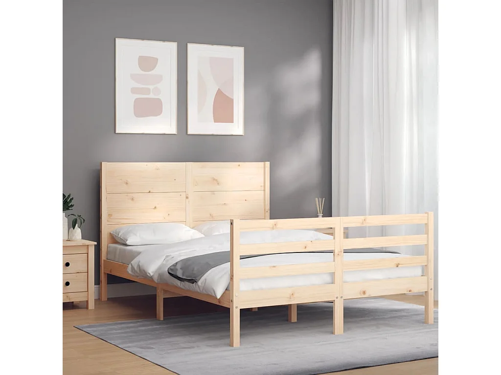 Cama -135x190 cm de matrimonio con cabecero madera maciza YOE