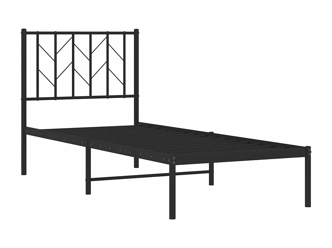 Lit-75x190 cm métal + tête de lit noir HOQW94812