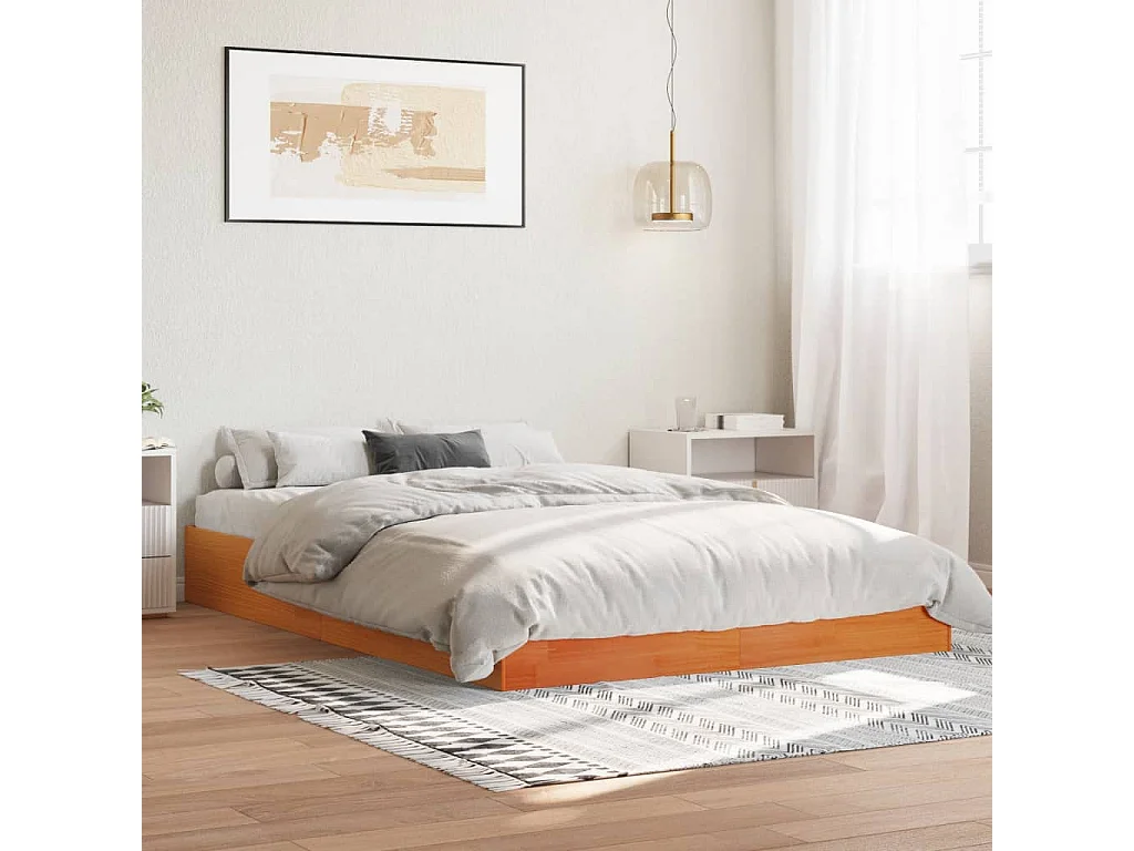 Lit-160x200 cm cire marron bois de pin massif HOQW66366