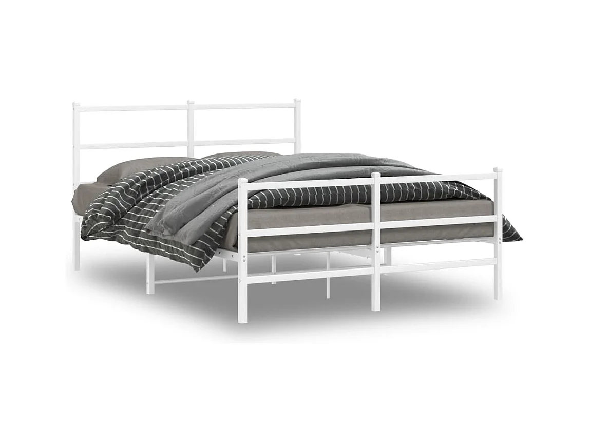 Lit-135x190 cm métal + tête de lit/pied de lit blanc HOQW22742