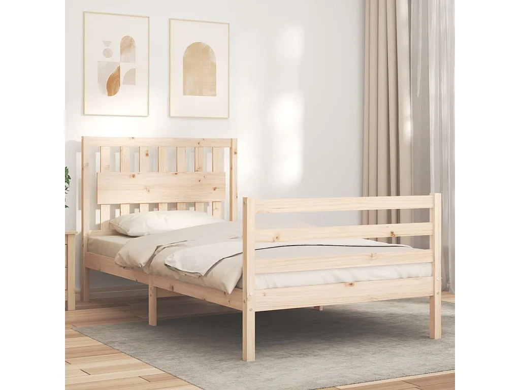 Cama com cabeceira 100x200 cm madeira maciça PT240615