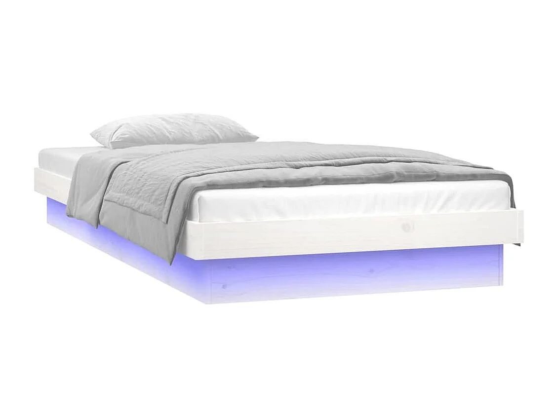 Cama -75x190 cm con LED madera maciza blanca YOE32990