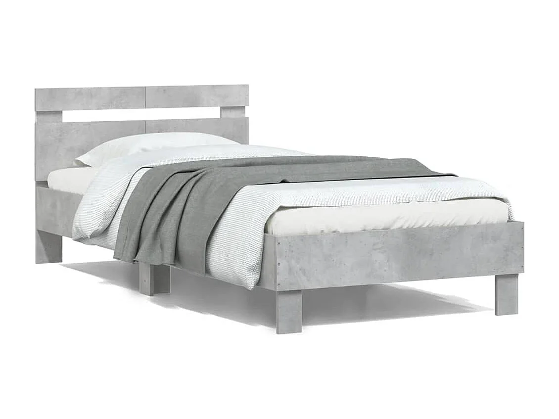 Lit-100x200 cm tête de lit et lumières LED gris béton HOQW76613