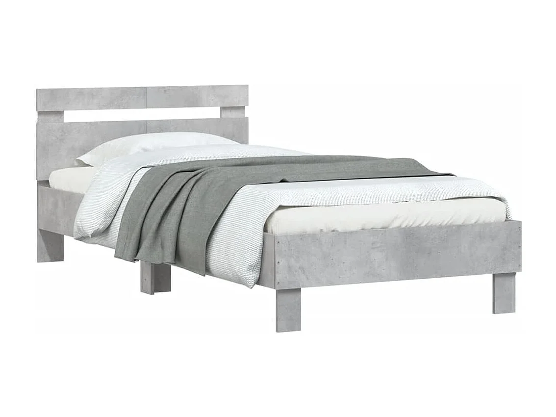 Lit-100x200 cm tête de lit et lumières LED gris béton HOQW76613