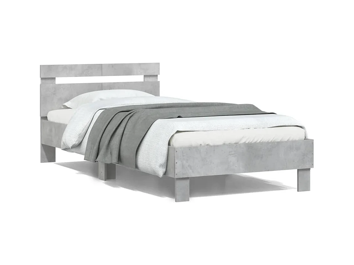 Cama c/ cabeceira/luzes LED 100x200 cm cinza cimento PT220509