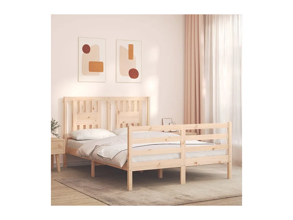 Lit-135x190 cm + tête de lit double bois massif HOQW42712
