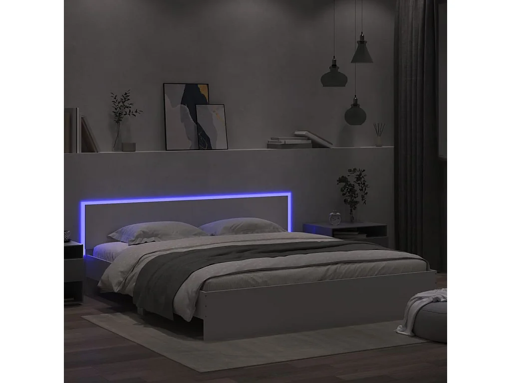 Cama com cabeceira e luzes LED 200x200 cm branco PT808230