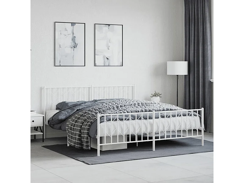 Cama com cabeceira e pés 180x200 cm metal branco PT394884