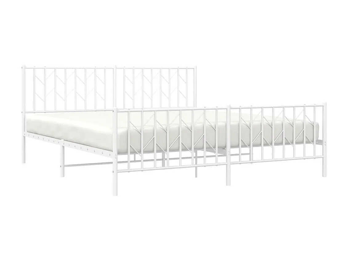 Lit-180x200 cm métal + tête de lit/pied de lit blanc HOQW87557