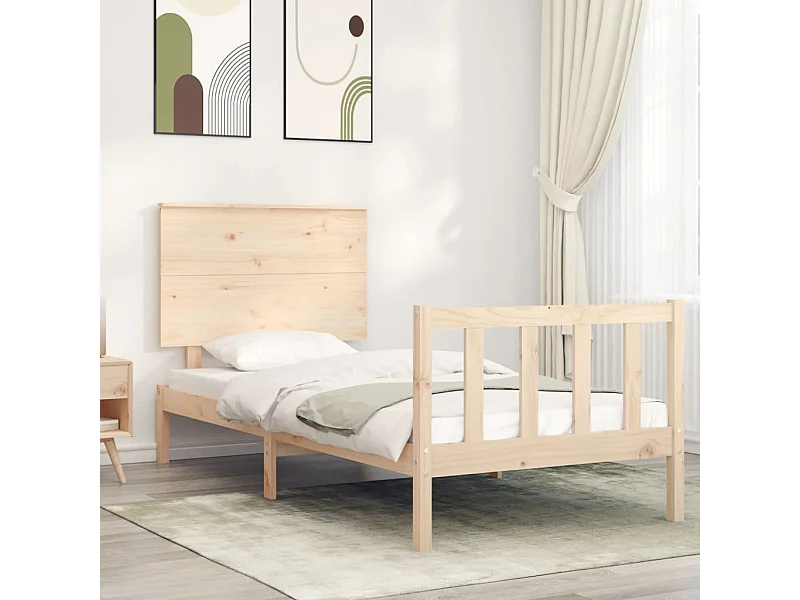 Cama -75x190 cm individual con cabecero madera maciza YOE
