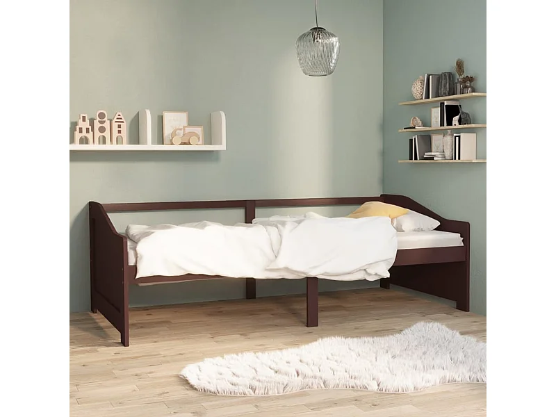 Cama de solteiro de 3 lugares 90x200 cm pinho maciço castanho-escuro PT913727