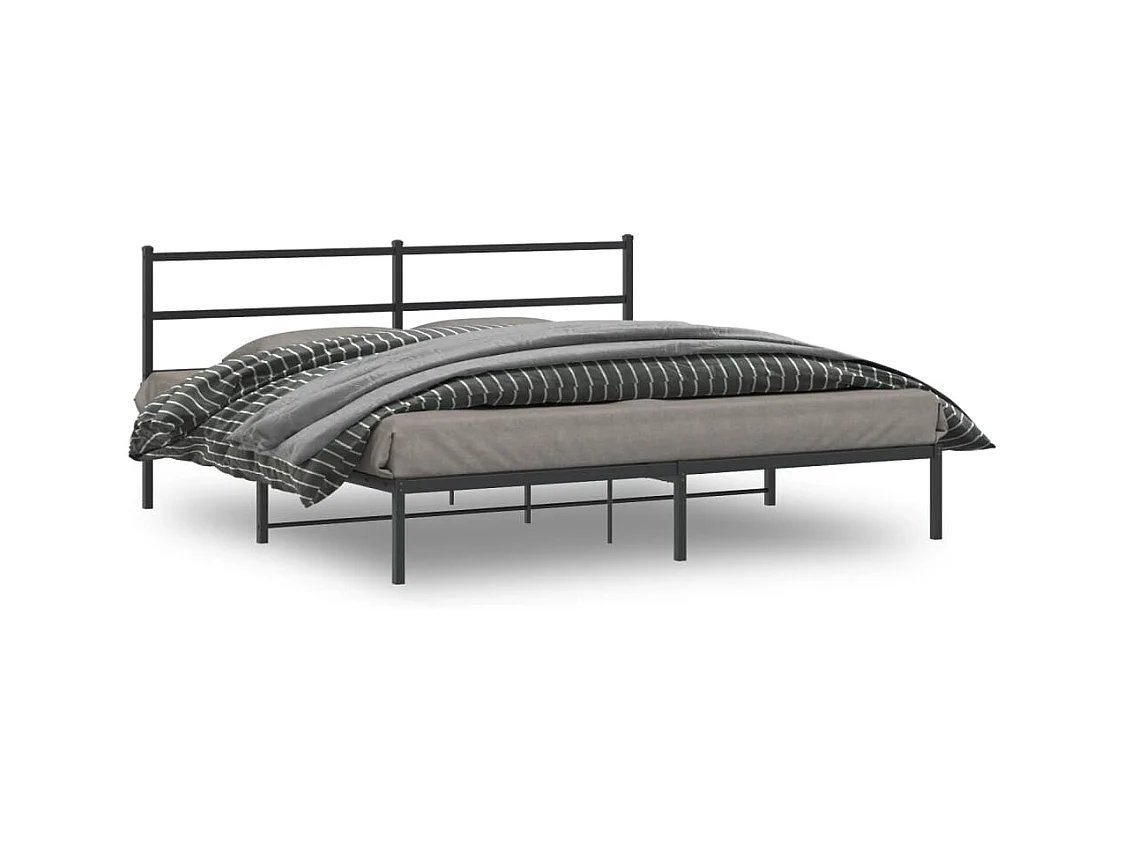 Lit-183x213 cm métal + tête de lit noir HOQW97835
