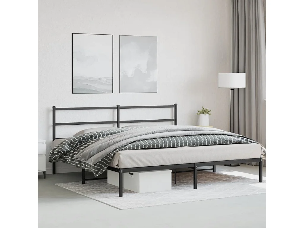 Cama com cabeceira 183x213 cm metal preto PT409972