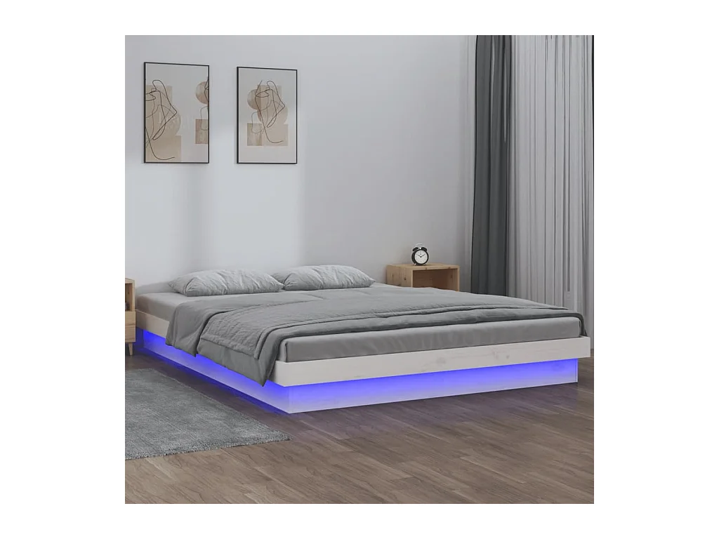 Bedframe LED massief hout wit 120x190 cm NL94456