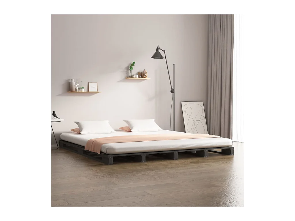 Palletbed massief hout grijs 150x200 cm NL32781
