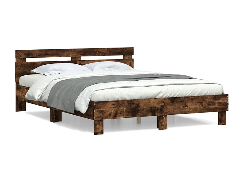 Bedframe met hoofdeinde bewerkt hout gerookt eiken 150x200 cm NL35277