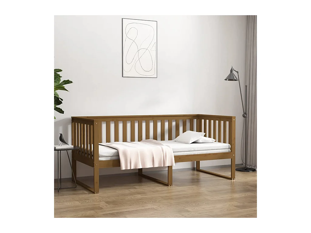 Lit - 100x200 cm Marron miel Bois de pin massif WVGQ9731